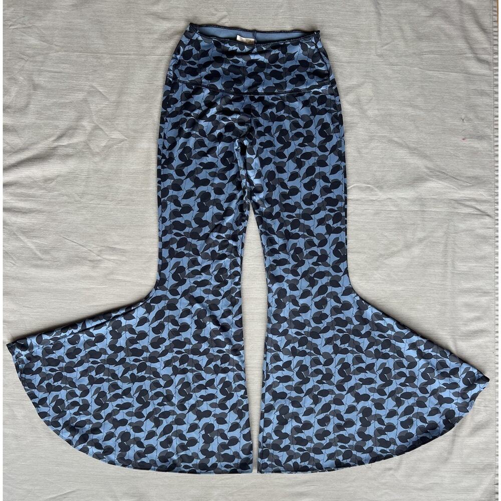 Autumn Teneyl Blue Leaf Flare Leg Pants Women Small Made In USA Fairycore Whimsy